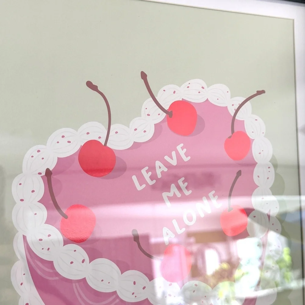 Leave Me Alone Heart Cake Red Cherry Pink Cake Framed Wall Art Quirky Art Print